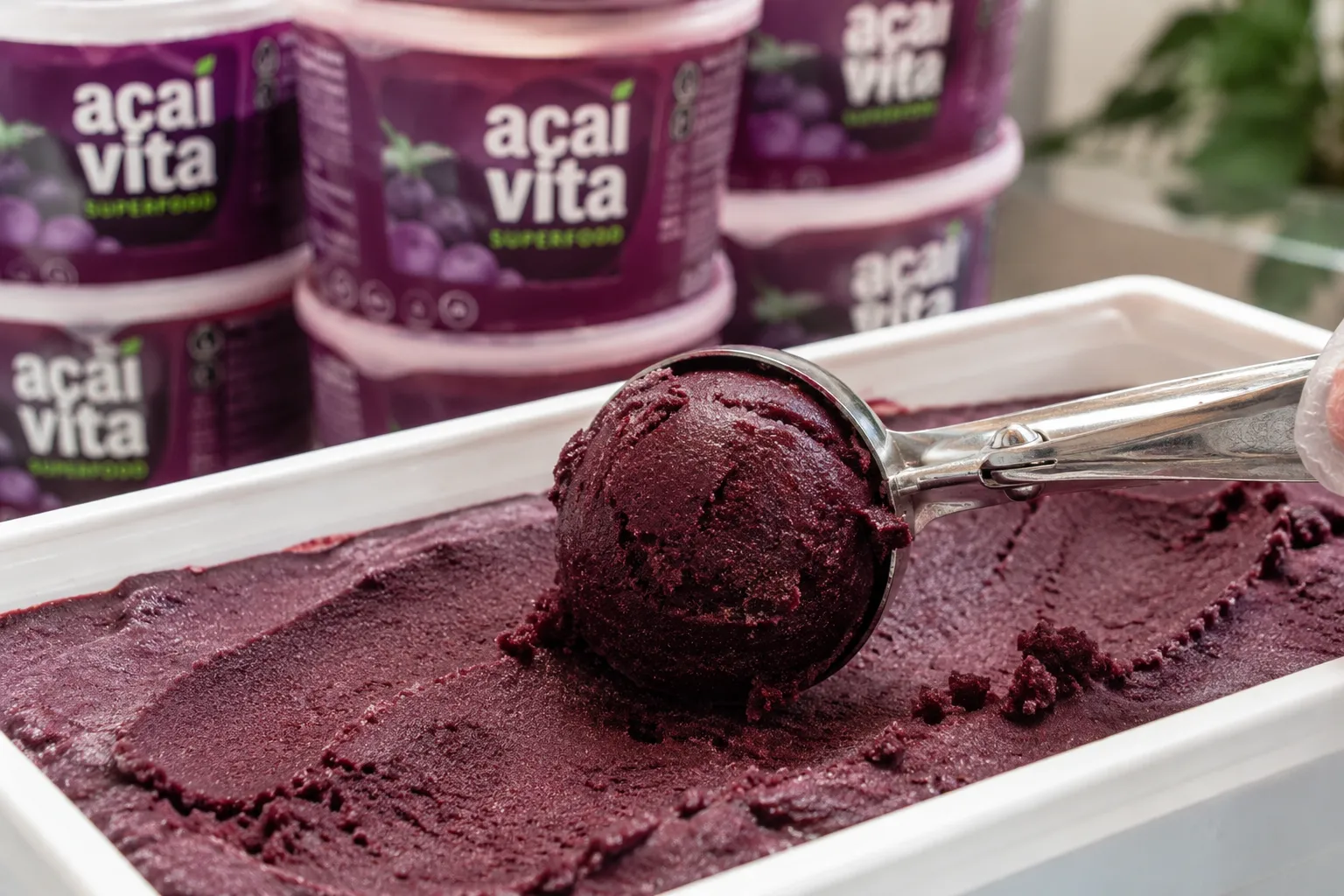 Pulpa de açaí congelada servida con cuchara