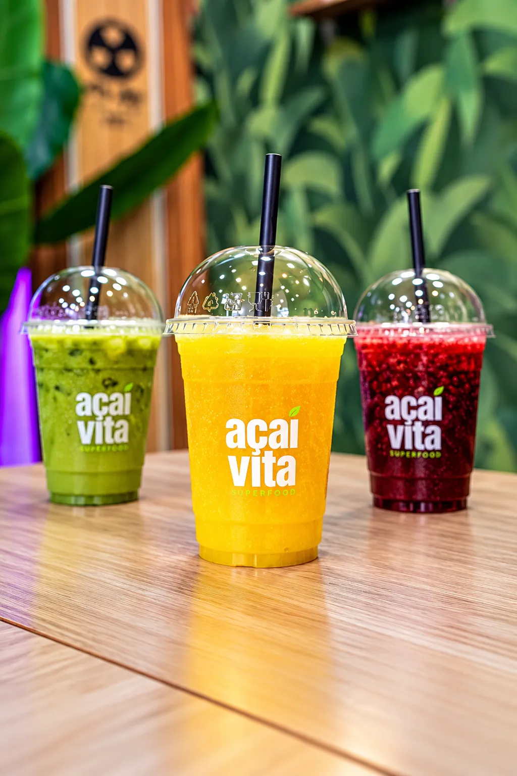 Tres smoothies Açaí Vita en la tienda